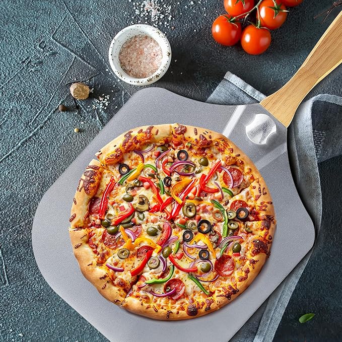 12 inch Metal Pizza Peel, HIA Aluminum Pizza Spatula Paddle Shovel with Foldable Wooden Handle, Great for Oven and Homemade Pizza