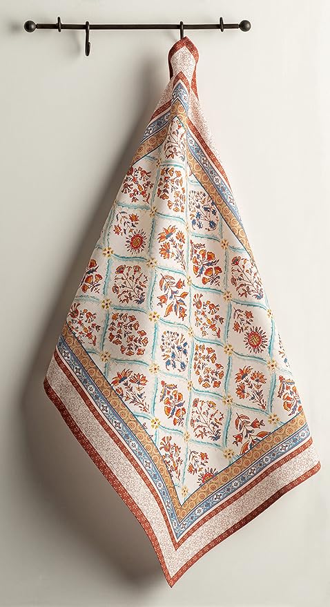 Maison d' Hermine Kitchen Towels Set of 3 100% Cotton 20" x 27.5" Reusable Cloth Tea Dish Towels Absorbent with Hanging Loop for Kitchen Dining Thanksgiving Christmas Decorations (Romane)