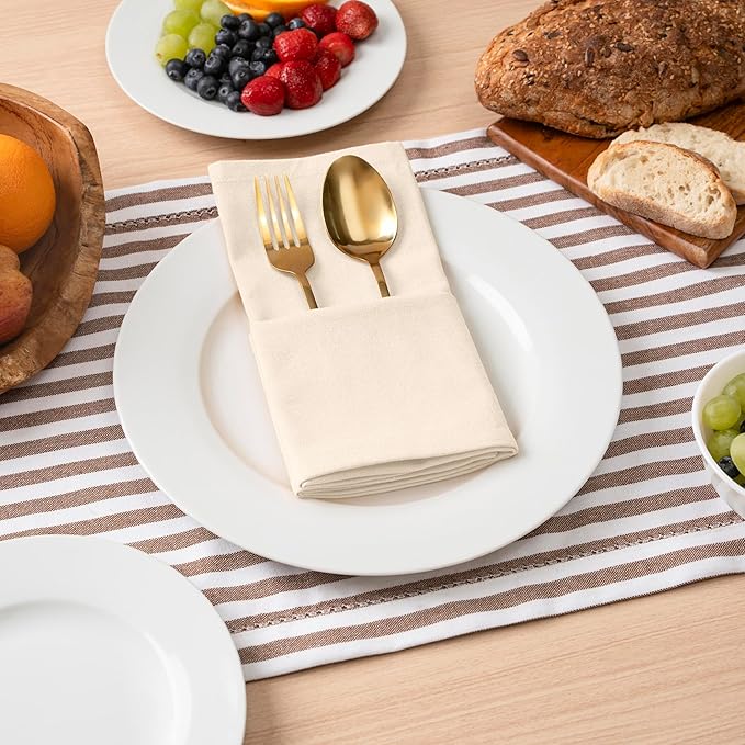 Blue Needles Solid Cloth Napkins Set of 6 Cream 100% Cotton Dinner Napkins 18x18 inches - Soft, Reusable, Absorbent & Washable Fall Thanksgiving Linen, Ideal for Events, Parties & Everyday Use