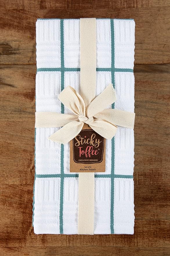 Sticky Toffee Cotton Kitchen Towels Set of 4, Blue and White, 28 x 16 in, Absorbent Reusable Hand and Dish Towels, Tea Towels, Oeko-Tex Cotton