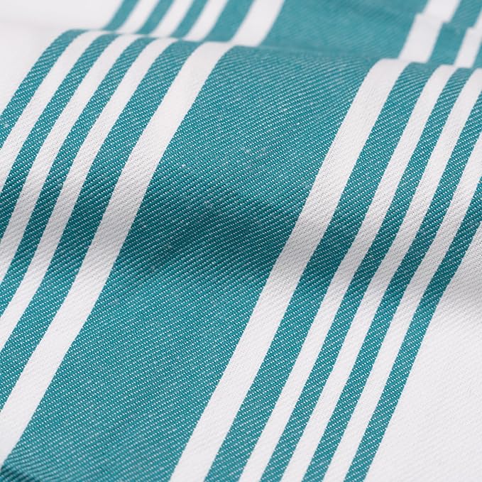 Teal Stripes Cotton Kitchen Towels - 6 Pack, 30"x20", 100% Cotton Teal Dish Towels with Hanging Loop - Lint-Free, Absorbent, Reusable, Washable, Large Size and Durable Dish Rags