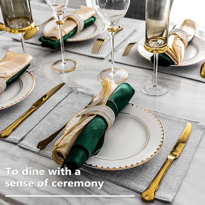 HOME BRILLIANT Cloth Placemats Set of 4 Heat Resistant Washable Plate Mats Placemats for Parties Buffet Dinner Coasters Party Dinner Decor, 13 x 19 inches, Light Grey