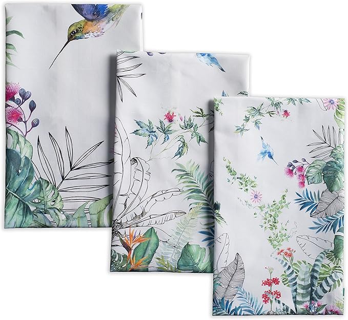 Maison d' Hermine Kitchen Towels Set of 3 100% Cotton 27.50" x 20" Reusable Cloth Tea Dish Towels Absorbent with Hanging Loop for Kitchen, Home, Dining, Cocktail Parties Spring/Summer (Tropiques)