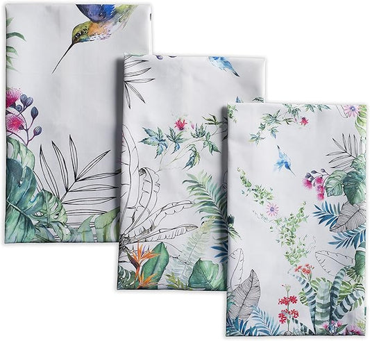 Maison d' Hermine Kitchen Towels Set of 3 100% Cotton 27.50" x 20" Reusable Cloth Tea Dish Towels Absorbent with Hanging Loop for Kitchen, Home, Dining, Cocktail Parties Spring/Summer (Tropiques)