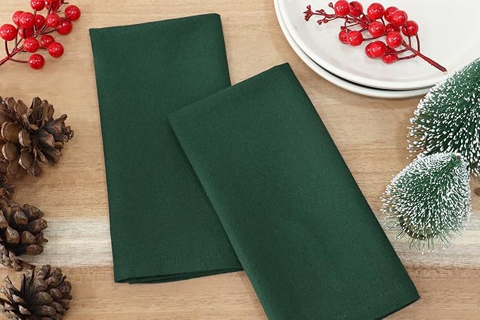 PurpleEssences Set of 6 Cloth Dinner Napkins 100% Cotton 18x18 Inch - Soft Durable Washable - Ideal for Farmhouse Party Christmas Holiday Winter - Perfect Everyday Use Table Linen - Forest Green