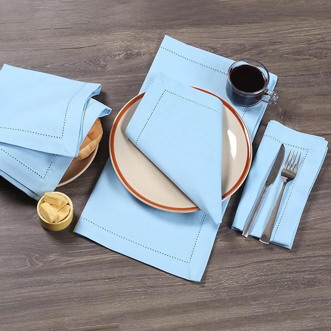 Airy Blue Cloth Napkins Set of 12, 18x18 Inch, Absorbent Cotton Blend Washable and Reusable Dinner Napkins for Table, Thanksgiving, Christmas, Wedding, Restaurant, Kitchen & Everyday Use