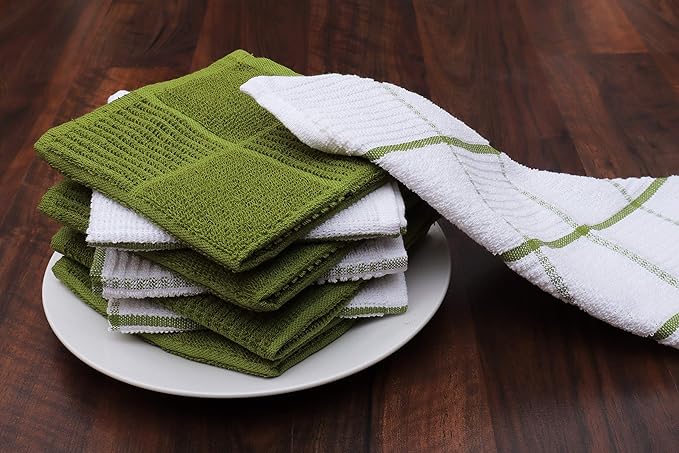 AMOUR INFINI Dish Cloths for Washing Dishes Set of 8 - Highly Absorbent, Super Soft Kitchen Dishcloths - Reusable Quick Dry Dish Rags for Cleaning & Drying Kitchen Linens (12x12 Inch - Green)