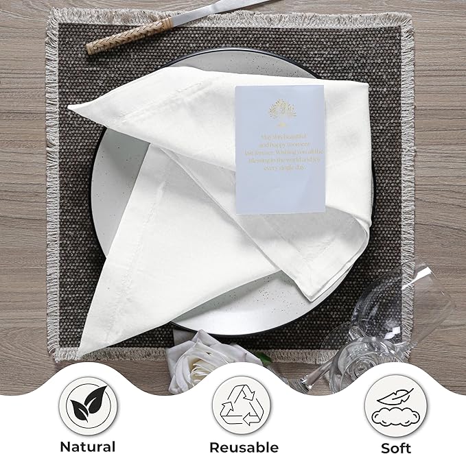 Ramanta Home White Coth Dinner Napkin Set of 12 Premium Cotton 18X18 Inch Linen Flax Soft & Durable Washable Ideal for Everyday Use Parties Thanksgiving Christmas Halloween