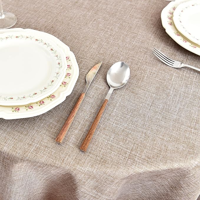 Fitable Faux Linen Round Tablecloths 60 Inches - 2 Pack Neutral Table Clothes Faux Burlap Table Covers for Kitchen, Dining, Party, Farmhouse, Picnic (Great for 20"-48" Round Tables, Nature)