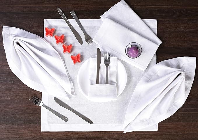 Ramanta Home White Cotton Dinner Napkins Set of 12 | 100% Cotton 18x18 Inch Cloth Napkins | Reusable Fabric Table Napkins for Everyday Use, Parties, Weddings, Thanksgiving, Christmas, Halloween