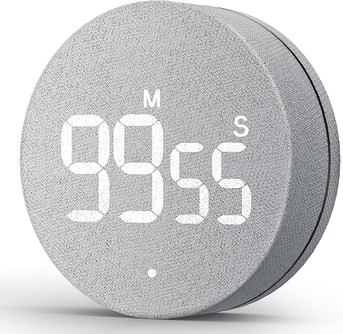 AVINIA Fabric Digital Kitchen Timer, Rechargeable with Large LED Display 0-99Mins, Magnetic Countdown Timers for Home Classroom Office Fitness Grey