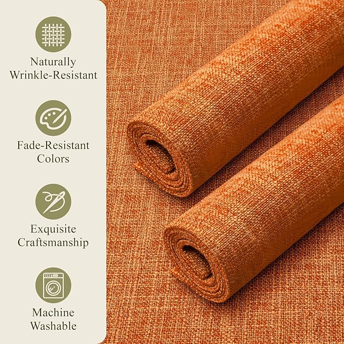 KXN Thanksgiving Placemats Set of 4, Dual-Layer Thickened Faux Linen Table Mats, Heat Resistant & Wrinkle-Free, Machine Washable Cloth Place Mats for Kitchen Dining Indoor Outdoor (Orange)