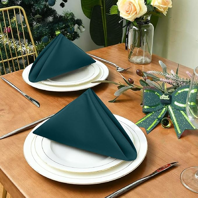 Ruvanti Cloth Napkins Set of 12, 18x18 Inches Napkins Cloth Washable, Soft, Durable, Absorbent, Cotton Blend. Table Dinner Napkins Cloth for Thanksgiving, Halloween Dinners Parties - Deep Teal