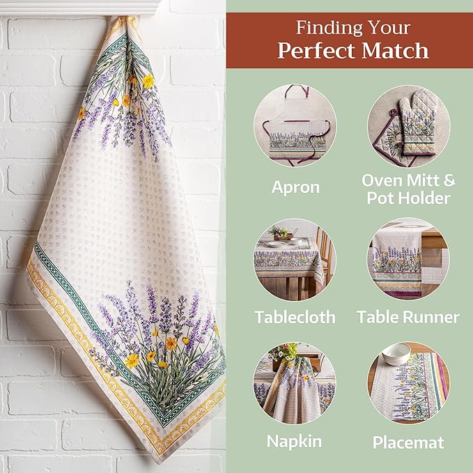 Maison d' Hermine Kitchen Towels Set of 3 100% Cotton 27.50" x 20" Reusable Cloth Tea Dish Towels Absorbent with Hanging Loop for Kitchen, Home, Dining, Cocktail Parties Spring/Summer (Fanny Lavender)