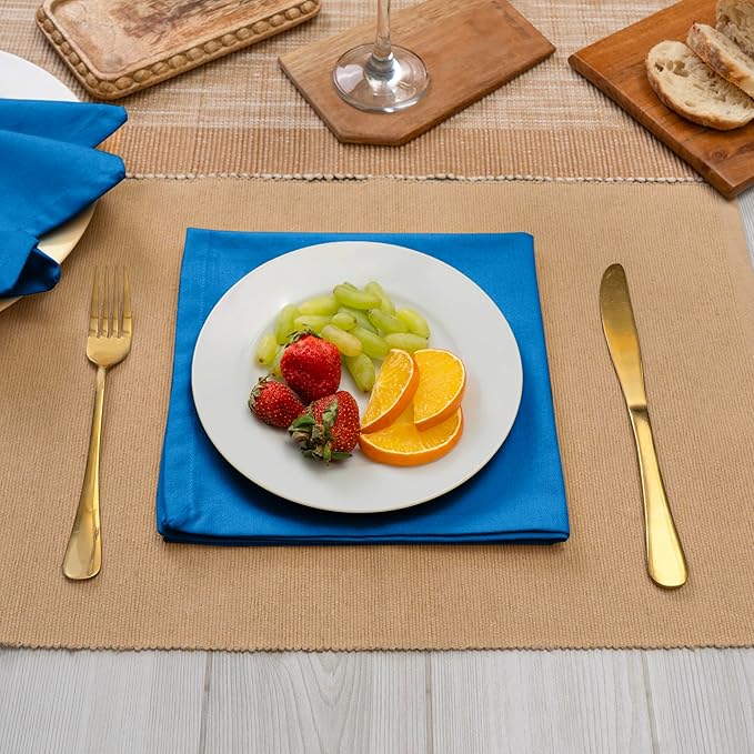 Blue Needles Solid Cloth Napkins Set of 6 Royal Blue 100% Cotton Dinner Napkins 18x18 inches - Soft, Reusable, Absorbent & Washable Fall Thanksgiving Linen, Ideal for Events, Parties & Everyday Use