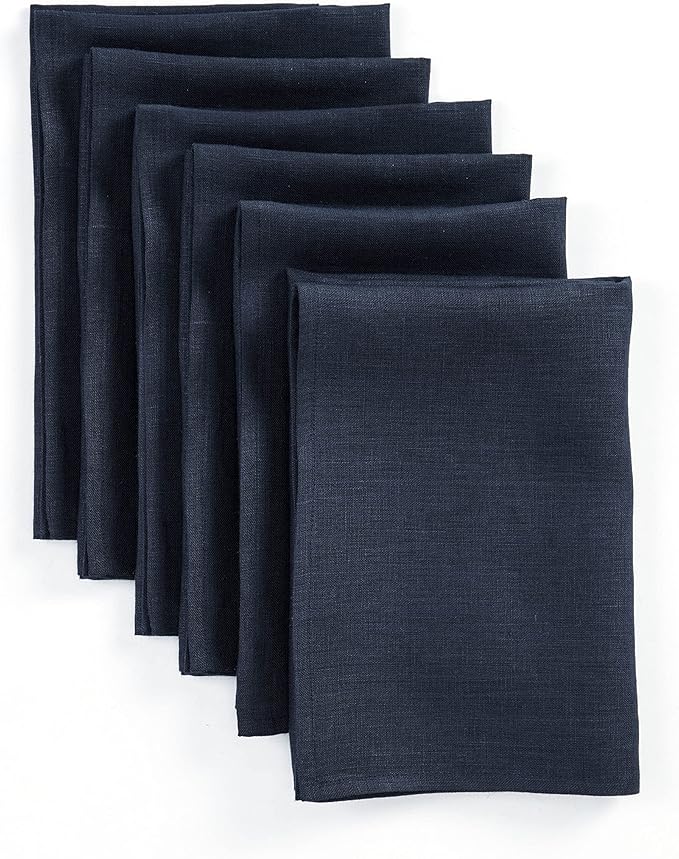 Solino Home Navy Blue Linen Napkins Set of 6-100% Pure Linen Dinner Napkins 20 x 20 Inch for Fall, Autumn, Thanksgiving, Christmas, Holiday, Winter - Fete