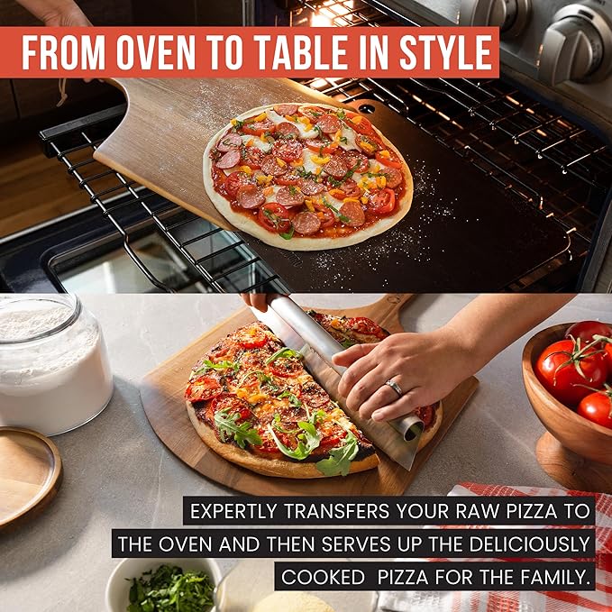Chef Pomodoro 14-inch Acacia Pizza Peel, Wooden Pizza Peel 14 Inch, Homemade Wood Pizza Peel, Pizza Peel with Handle, Pizza Oven Accessories, Spatula Gourmet