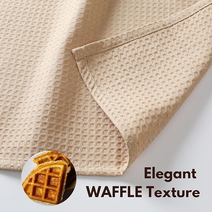 Native Fab 6 Pack Waffle Dish Cloths - 100% Cotton, Absorbent, Quick Drying & Soft Towels for Cleaning, Cooking & Drying Dishes - Perfect for Home, Restaurants & Bars, 12x12 inches - Beige