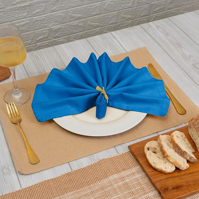 Blue Needles Solid Cloth Napkins Set of 6 Royal Blue 100% Cotton Dinner Napkins 18x18 inches - Soft, Reusable, Absorbent & Washable Fall Thanksgiving Linen, Ideal for Events, Parties & Everyday Use