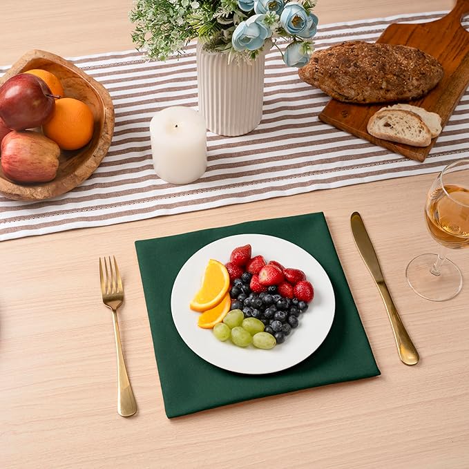 Blue Needles Solid Cloth Napkins Set of 12 Forest Green 100% Cotton Dinner Napkins 18x18 inches - Soft, Reusable, Absorbent & Washable Fall Thanksgiving Linen, Ideal for Events, Parties & Everyday Use