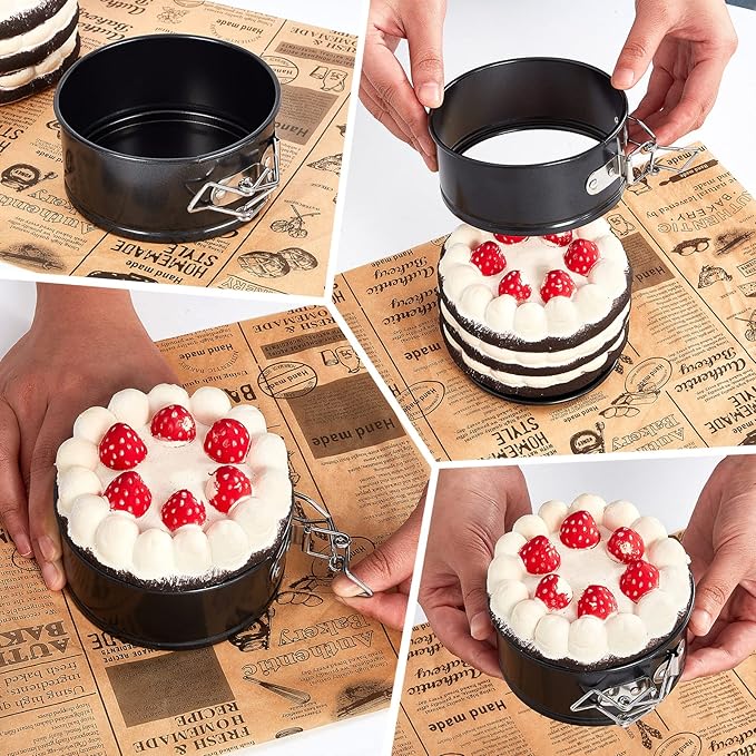 Sunnyray 25 Pcs 4 Inch Springform Pan for Baking Mini Cheesecake Pans with Removable Bottom Nonstick Leakproof Round Cake Mold Spring Form Molds for Mini Cheesecake Pizza and Quiches (Black)