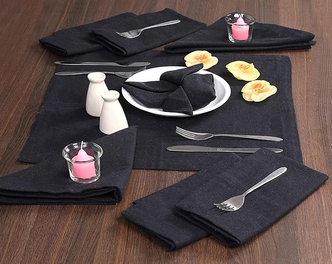 Ramanta Home Black Cotton Dinner Napkins Set of 12 | 100% Cotton 18x18 Inch Cloth Napkins | Reusable Fabric Table Napkins for Everyday Use, Parties, Weddings, Thanksgiving, Christmas, Halloween