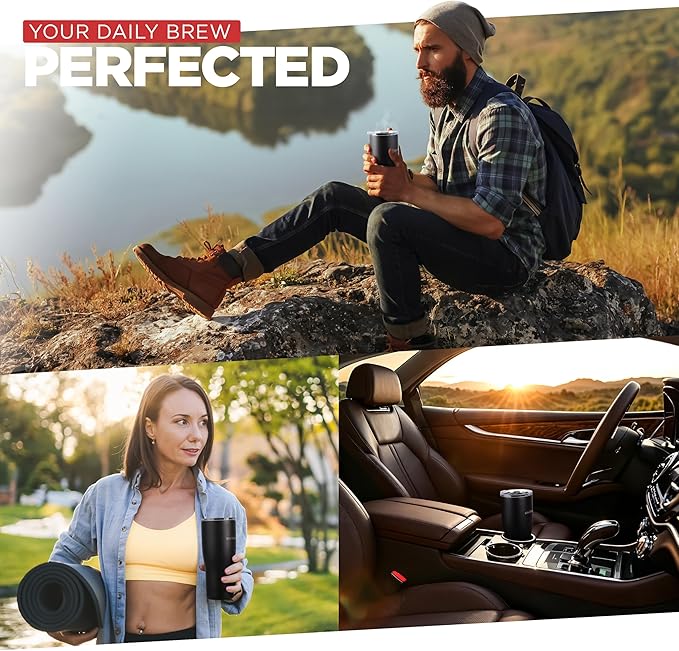 X Heated Coffee Mug 19 oz., 8 Hour Battery Life, Self-Heating, Adjustable Temp Controlled, LCD Screen, One Button Temperature Adjustment, Includes Cover with Magnetic Slider (Black) (Black)