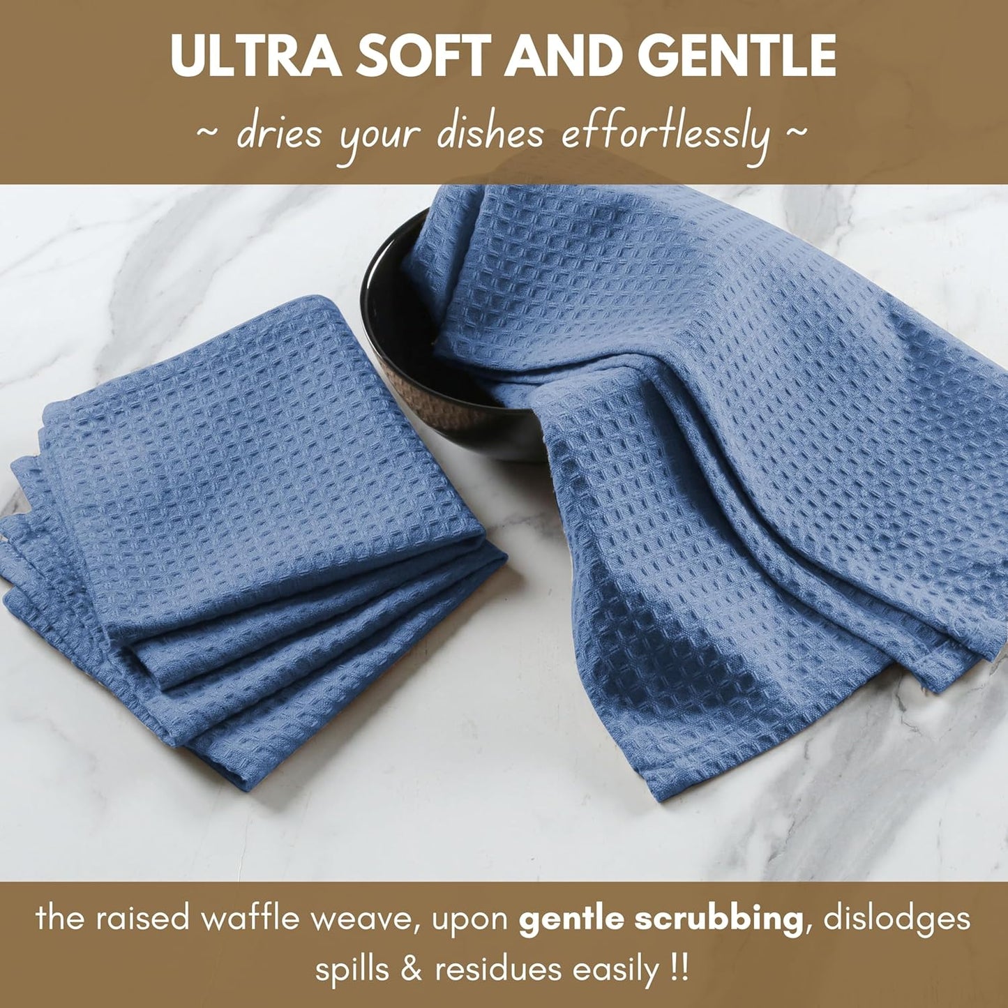 Native Fab 100% Cotton Kitchen Towels - 12 Pack, 16"x26", Absorbent, Quick-Dry, Durable, Washable Tea Towel with Hanging Loop - Cleaning Dish Towels for Home, Restaurant, Bar, Everyday Use, Light Blue