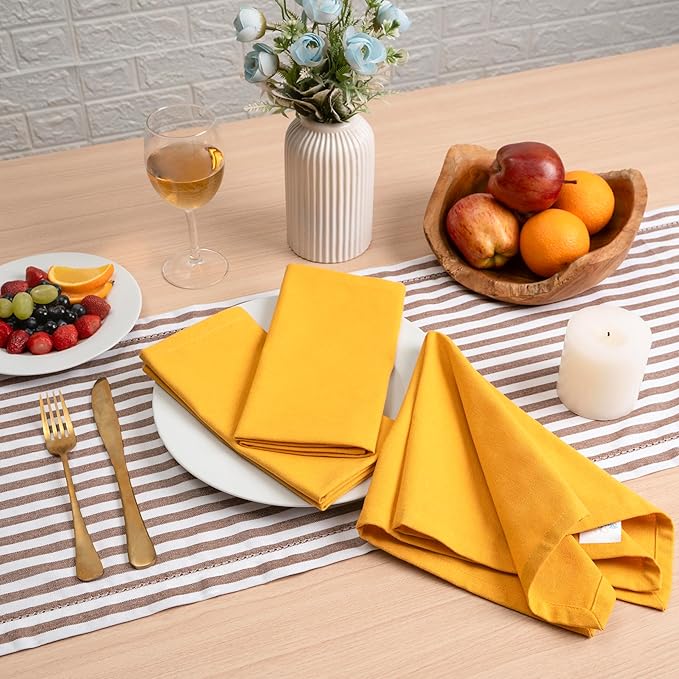 Blue Needles Solid Cloth Napkins Set of 6 Golden Yellow 100% Cotton Dinner Napkins 18x18 inches - Soft, Reusable, Absorbent & Washable Fall Thanksgiving Linen, Ideal for Events, Parties & Everyday Use