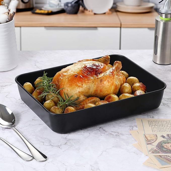 Herogo Rectangle Cake Pan Set of 2, 9 X 13 Inch Non-Stick Baking Pan for Oven, Stainless Steel Black Lasagna Brownies Casseroles Cakes Bakeware, Dishwasher Safe