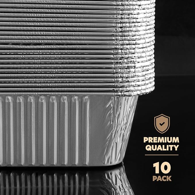 PLASTICPRO 10 Pack Aluminum Pans 8'' x 10" Disposable Pans with Covers Heavy Duty 5 lb Foil Pans for Baking and Cooking