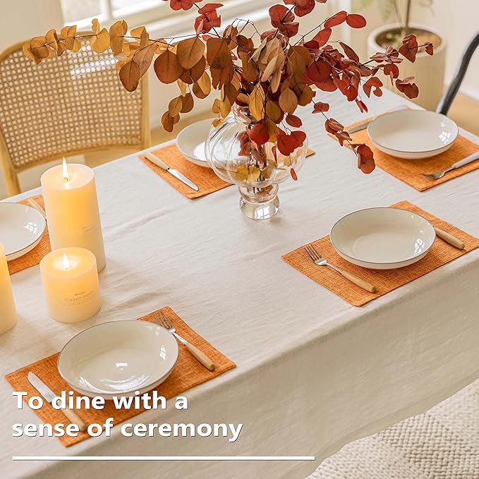 Home Brilliant Cloth Placemats Set of 4 Heat Resistant Fall Dining Table Place Mats for Kitchen Table Dinner Party Thanksgiving Decorations, 13 x 19 inches, Orange