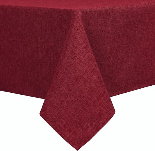 Hiasan Faux Linen Rectangle Tablecloth - Wrinkle and Stain Resistant Washable Table Cloth for Kitchen Dining Room Holiday Table Cover for Dinner, Red, 54 x 120 Inch