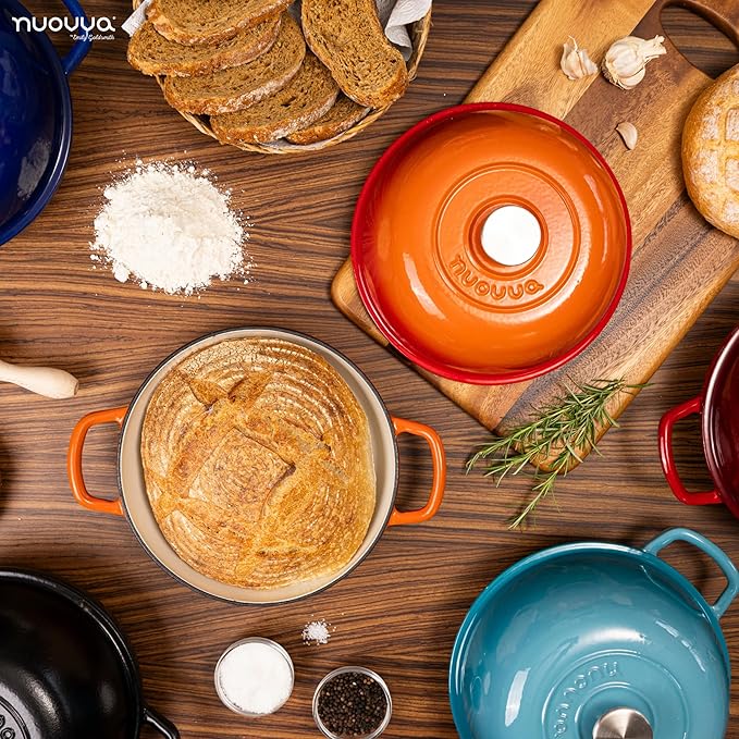 Enamelled Cast Iron Dutch Oven Pot – Dutch Oven For Sourdough Bread Baking – Cast Iron Bread Pot – Orange, 6 Quarts, 26cm – by Nuovva