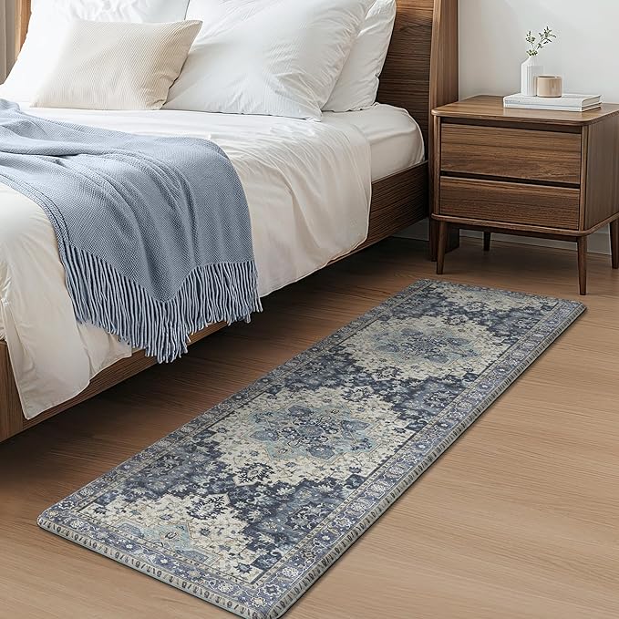 GENIMO Kitchen Mats for Floor, Washable Anti Fatigue Mat for Cushioned, 17.3"x59", Waterproof Kitchen Rugs, Non Slip Foam Comfort Standing Mat Rug for Home, Runner, Sink, Laundry, Center Blue