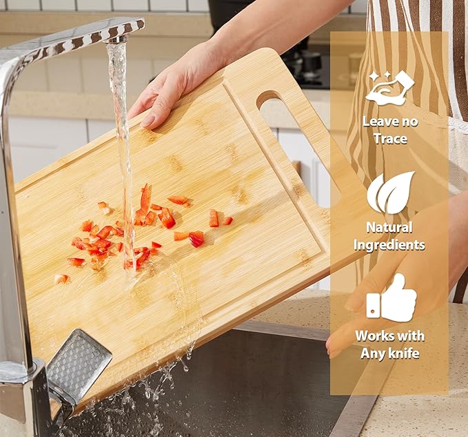 BRIGHTX Premium 3pc Bamboo Cutting Boards for Kitchen - Small, Medium & Large Wooden Cutting Boards for Kitchen | BPA-Free, Dishwasher Safe Cutting Board Set | Best Non-Toxic Wood Cutting Board Set