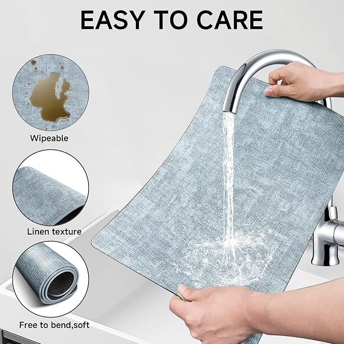 Faux Leather Vinyl Placemats Set of 4 Wipeable Heat Resistant Place Mats 100% Washable - Waterproof - Anti Slip Reversible Table Mats for Kitchen/Dining/Party/Outdoor, 12" x 16.5", Light Blue & Black