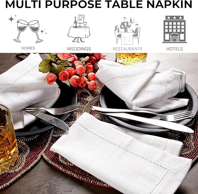 Cloth Dinner Napkins Set of 6 – 100% Cotton White Dinner Napkins 16x16 – Reusable for Easter, Christmas, Weddings, Baby Shower, Parties