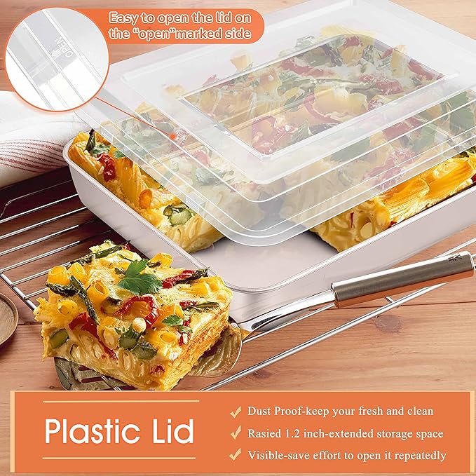 Herogo Baking Pan with Lid, 9 x 12 Inch Stainless Steel Lasagna Pan Deep, Rectangle Cakes Bakeware with Lid for Brownies Casseroles, Dishwasher Safe