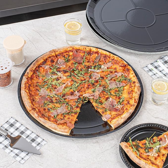 Restaurantware-Eco Pie 18 Inch Paper Pizza Trays, 50 Round Pizza Pans - Oven-Ready, Microwavable, Black Paper Pan For Large-Sized Pizzas, For Baking, Cooking, Bread, Meat, Or Pies