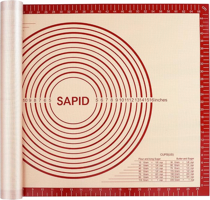 Sapid Extra Thick Silicone Pastry Mat Non-slip with Measurements for Non-stick Silicone Baking Mat Extra Large, Dough Rolling, Pie Crust, Kneading Mats, Countertop, Placement Mats (20" x 28", Red)