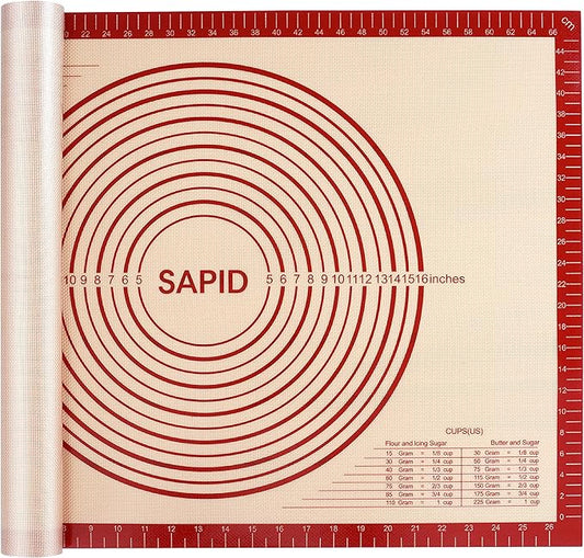 Sapid Extra Thick Silicone Pastry Mat Non-slip with Measurements for Non-stick Silicone Baking Mat Extra Large, Dough Rolling, Pie Crust, Kneading Mats, Countertop, Placement Mats (20" x 28", Red)