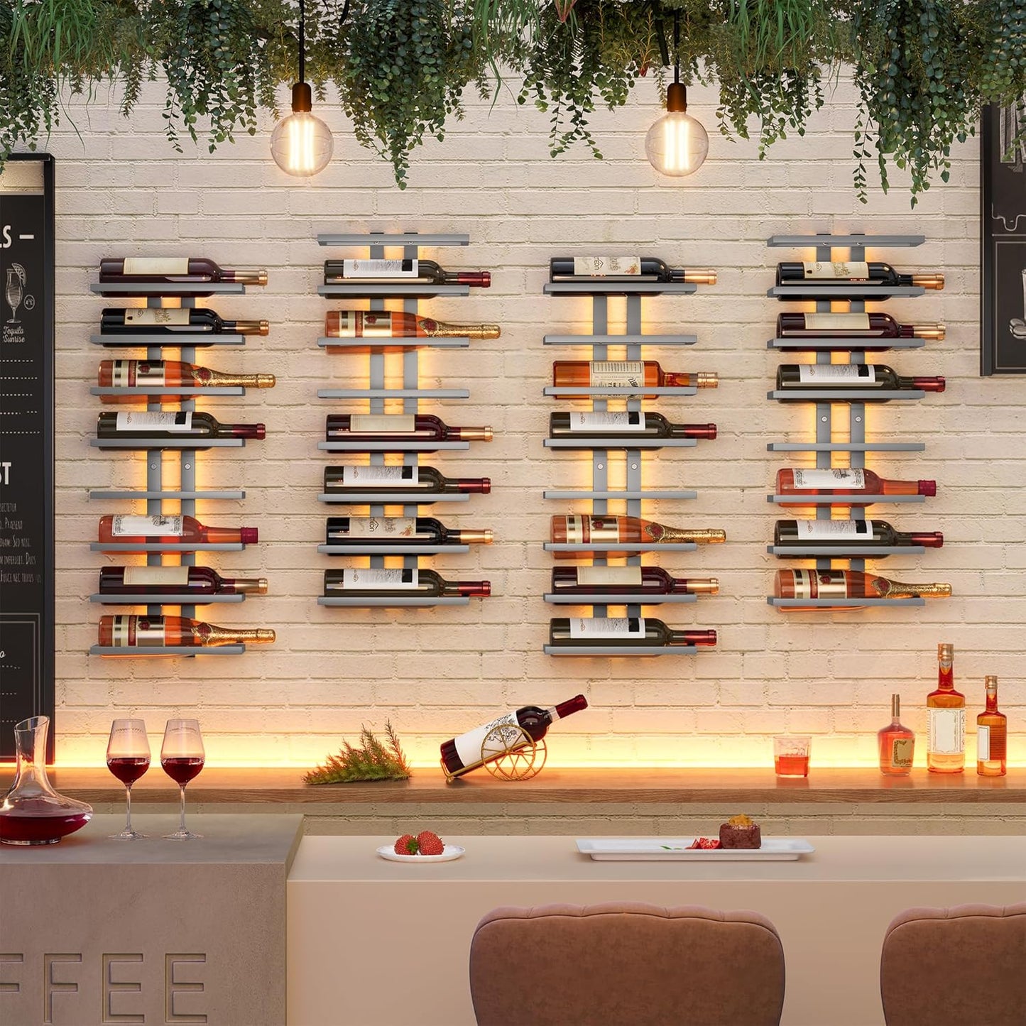 Hoctieon 8 Tier Wall Mount Wine Rack, Wall Racks for Wine Bottles Display and Storage, Hanging Bottle Organizer for Living Room, Dining Room, Wine Cellar, Bar, Grey