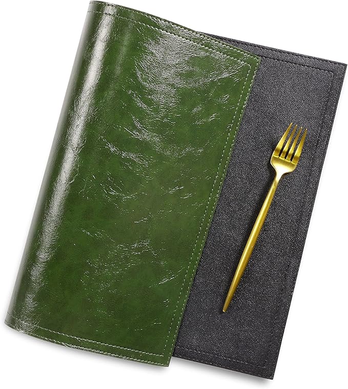 Waterproof PU Placemats, Faux Leather Dining Table Mat, Set of 4, Easy to Wipe Off Scrub Vinyl Mat, Heat & Stain Resistant for Office Conference Table, Home Decor G Loden