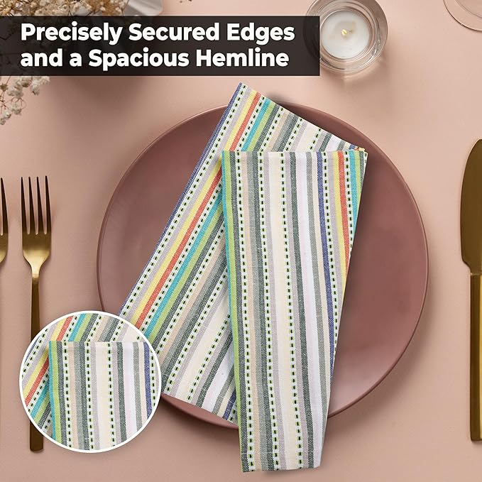 Urban Villa Cloth Napkins Set of 12 20x20 Inches 100% Cotton Napkins Cloth Washable Durable Reusable Absorbent Table Dinner Napkins Cloth for Hotel Lunch Restaurant Weddings Parties – Beige Stripes