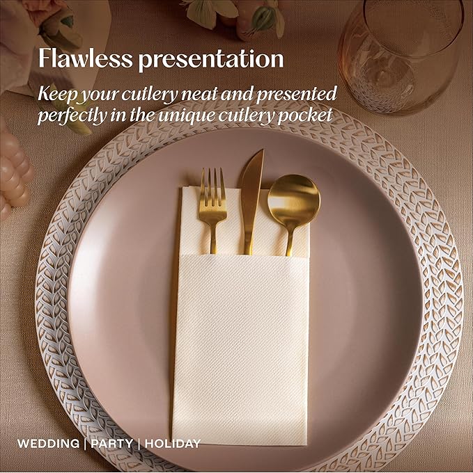 50-Pack Disposable Linen-Feel Dinner Napkins With Built-in Flatware Pocket, YELLOW Prefolded Cloth Like Paper Napkins For Wedding, Dinner Or Party