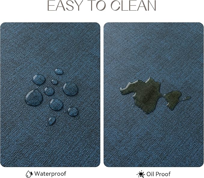 Romanstile Vinyl Placemats Set of 8-12 X 18 Inch - Heat Resistant Place Mats 100% Waterproof Oilproof Wipeable Reversible Faux Leather Table Mats for Kitchen/Dining/Party/Outdoor, Navy Blue