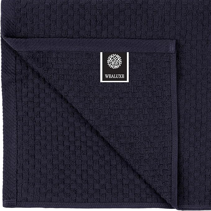 Wealuxe Super Absorbent Kitchen Towels 12 Pack - Premium 100% Cotton Kitchen Towels, 450GSM Thick Machine Washable Navy Dish Towels for Kitchen Drying, Cleaning, Dobby Weave, Unmatched Quality