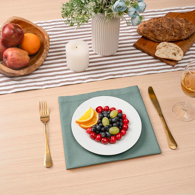 Blue Needles Set of 6 Hemstitch Linen Napkins 100% Cotton Hunter Green Cloth Dinner Napkins 18x18 inches, Soft, Reusable, Absorbent, Washable, Ideal for Fall Thanksgiving Events Parties & Everyday Use