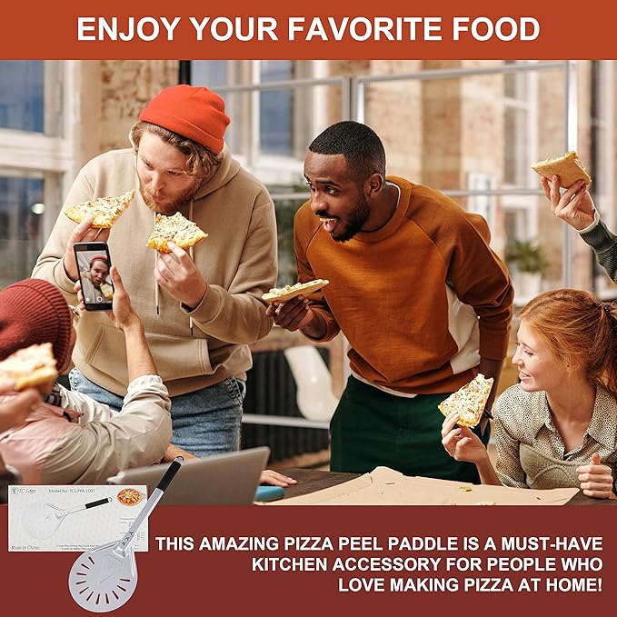 Pizza Turning Peel 8-Inch – Lightweight Aluminum Paddle with Rubber-Coated Aluminum Handle, Ergonomic Design, Ideal for Indoor & Outdoor Pizza Ovens